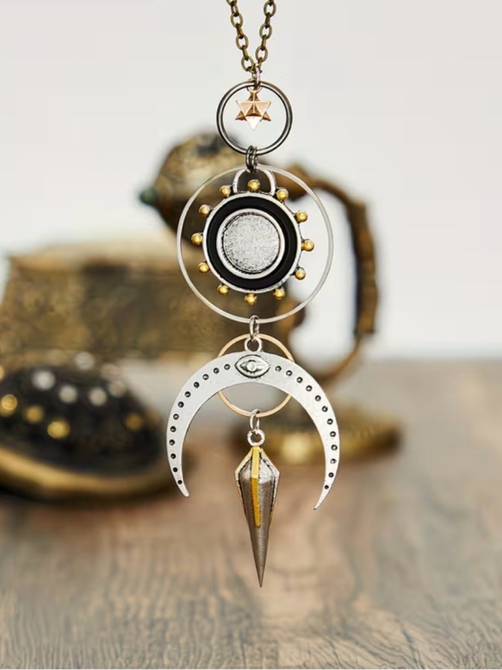 Celestial Crescent Pendant Necklace in 3 Tones